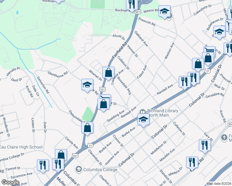 map of restaurants, bars, coffee shops, grocery stores, and more near 789 Tremont Avenue in Columbia