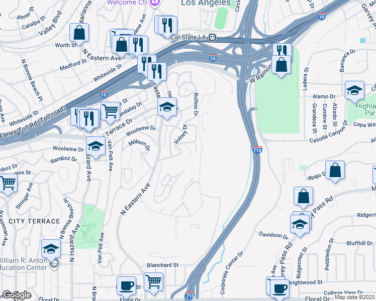 map of restaurants, bars, coffee shops, grocery stores, and more near 1329 North Watland Avenue in Los Angeles
