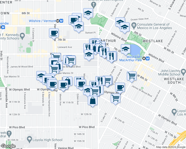 map of restaurants, bars, coffee shops, grocery stores, and more near 937 Arapahoe Street in Los Angeles