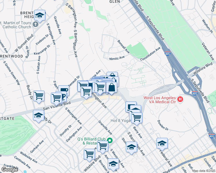 map of restaurants, bars, coffee shops, grocery stores, and more near 11647 Gorham Place in Los Angeles