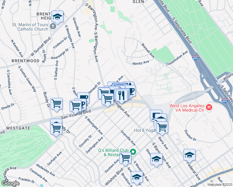 map of restaurants, bars, coffee shops, grocery stores, and more near 11662 Gorham Avenue in Los Angeles