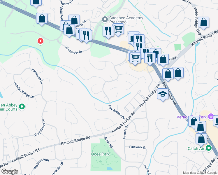 map of restaurants, bars, coffee shops, grocery stores, and more near 935 Brookline Way in Alpharetta