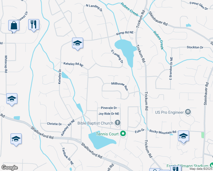 map of restaurants, bars, coffee shops, grocery stores, and more near 1730 Millhouse Run in Marietta