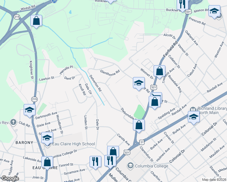 map of restaurants, bars, coffee shops, grocery stores, and more near 876 Stebondale Road in Columbia