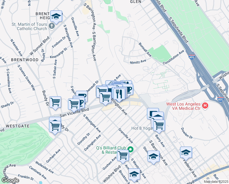 map of restaurants, bars, coffee shops, grocery stores, and more near 11667 Gorham Avenue in Los Angeles