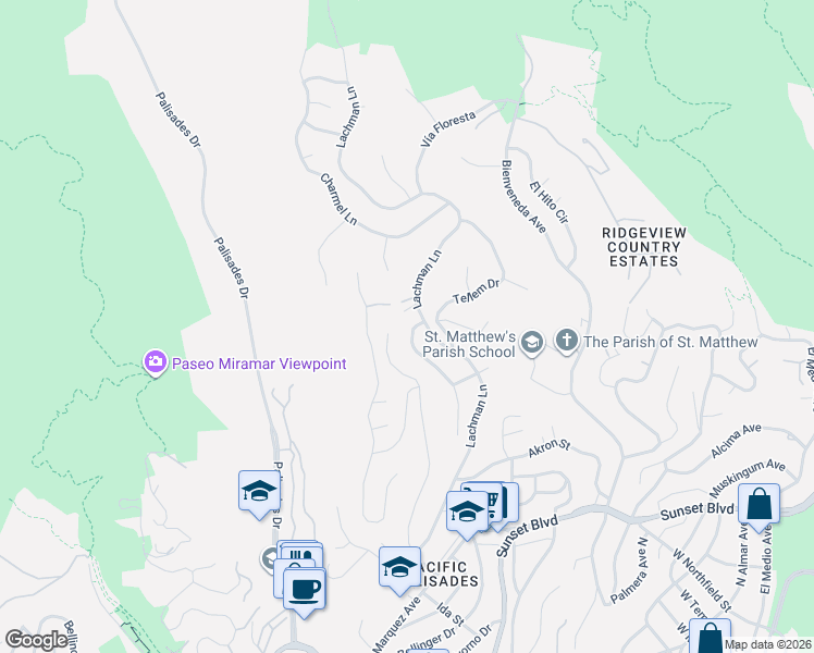 map of restaurants, bars, coffee shops, grocery stores, and more near 1073 Glenhaven Drive in Los Angeles