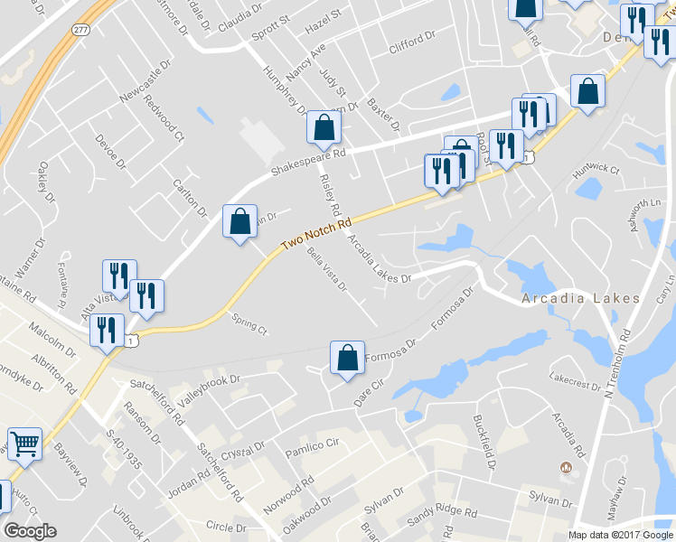 map of restaurants, bars, coffee shops, grocery stores, and more near 1470 Bella Vista Drive in Columbia