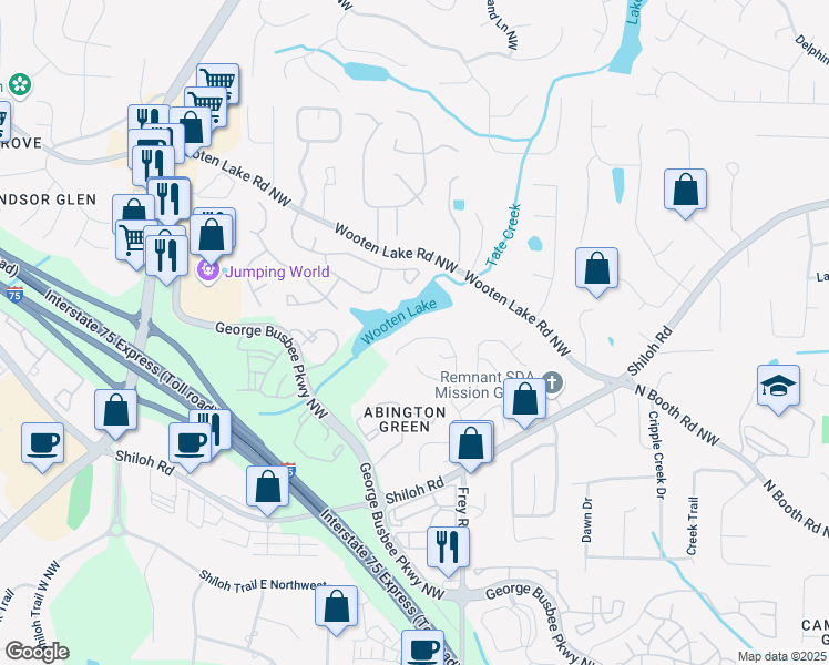 map of restaurants, bars, coffee shops, grocery stores, and more near 4157 Lake Mist Drive Northwest in Kennesaw
