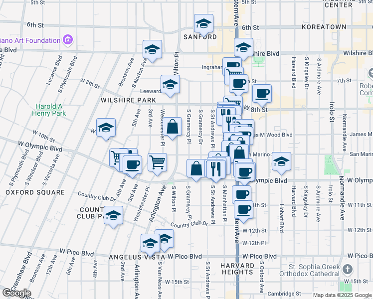 map of restaurants, bars, coffee shops, grocery stores, and more near 3717 San Marino Street in Los Angeles