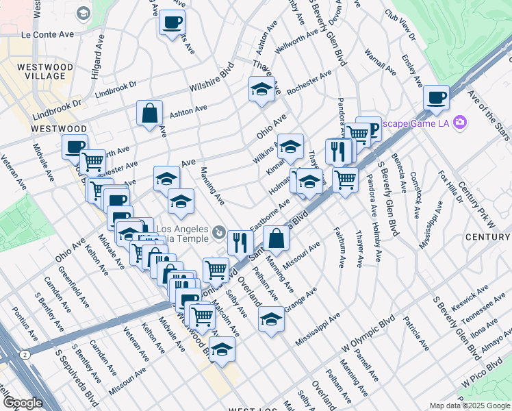map of restaurants, bars, coffee shops, grocery stores, and more near Holman Avenue & Hilts Avenue in Los Angeles
