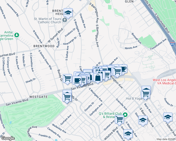 map of restaurants, bars, coffee shops, grocery stores, and more near 11791 Chenault Street in Los Angeles