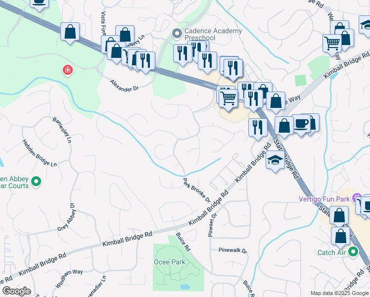 map of restaurants, bars, coffee shops, grocery stores, and more near 935 Brookline Way in Alpharetta