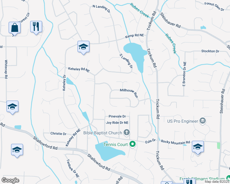 map of restaurants, bars, coffee shops, grocery stores, and more near 1730 Millhouse Run in Marietta