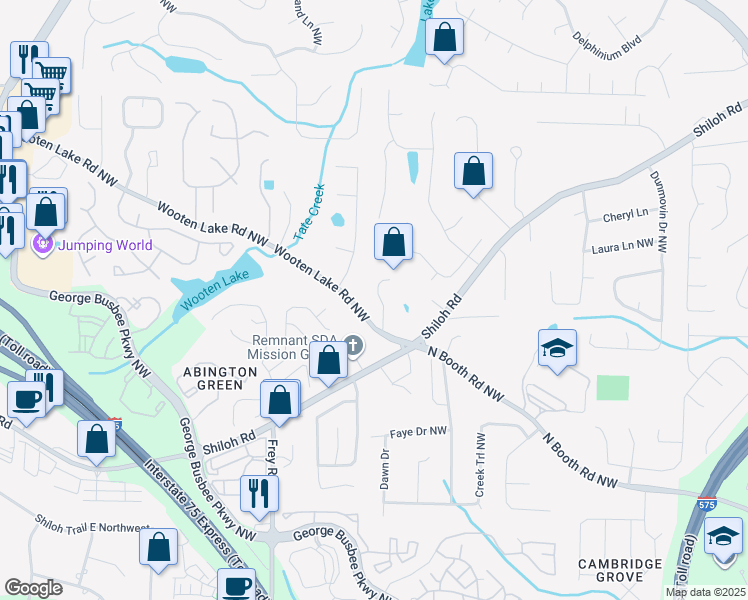 map of restaurants, bars, coffee shops, grocery stores, and more near 4200 East Emerald Drive Northwest in Kennesaw