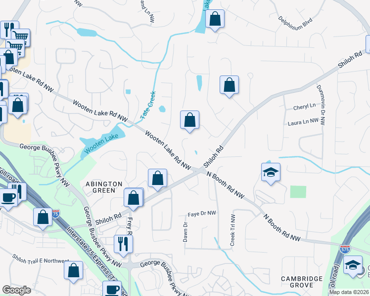 map of restaurants, bars, coffee shops, grocery stores, and more near 4204 East Emerald Drive Northwest in Kennesaw