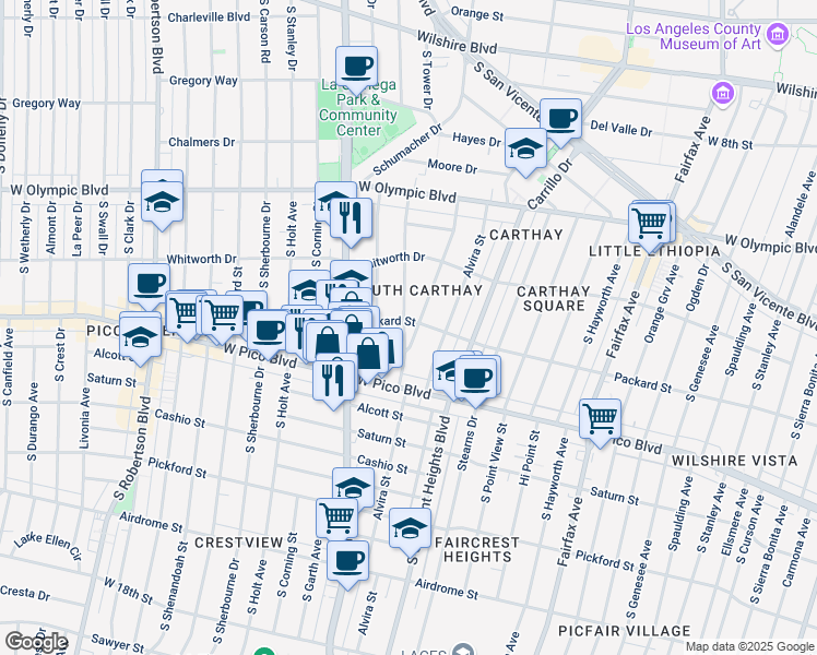 map of restaurants, bars, coffee shops, grocery stores, and more near in Los Angeles