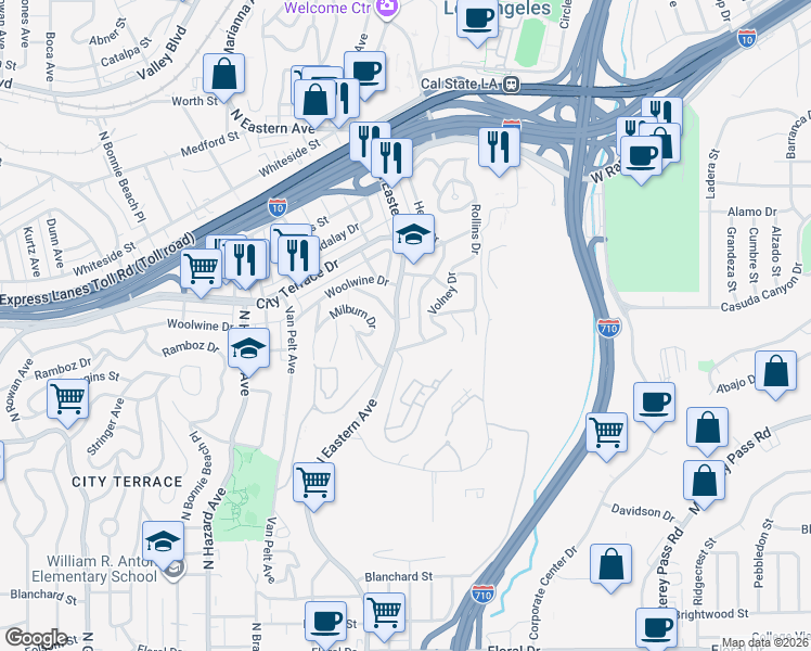 map of restaurants, bars, coffee shops, grocery stores, and more near 1308 Helen Drive in Los Angeles