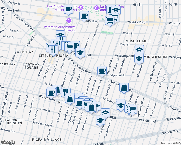 map of restaurants, bars, coffee shops, grocery stores, and more near 1119 1/2 South Sierra Bonita Avenue in Los Angeles