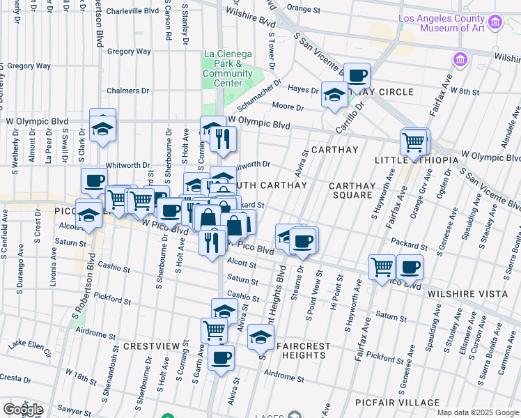 map of restaurants, bars, coffee shops, grocery stores, and more near 1213 1/2 South Orlando Avenue in Los Angeles