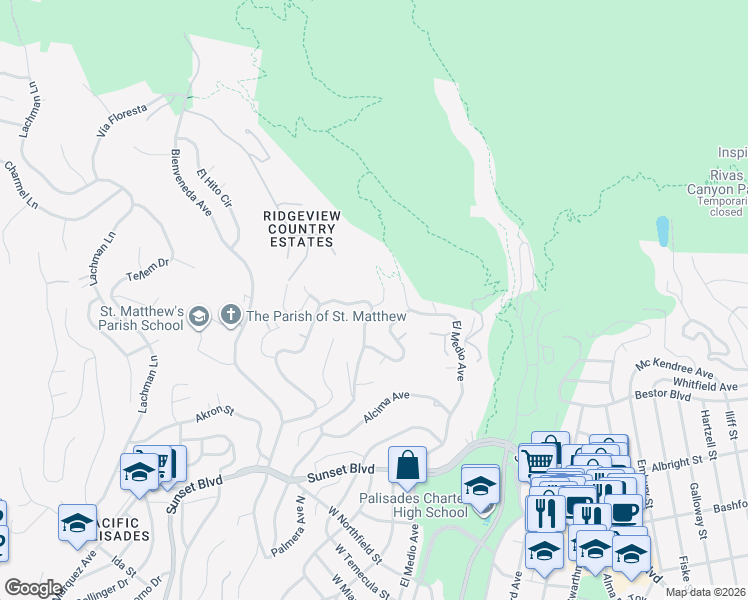 map of restaurants, bars, coffee shops, grocery stores, and more near 1210 Las Lomas Place in Los Angeles