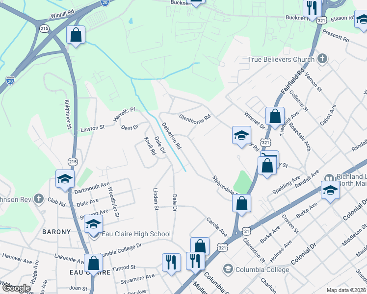 map of restaurants, bars, coffee shops, grocery stores, and more near 850 Delverton Road in Columbia