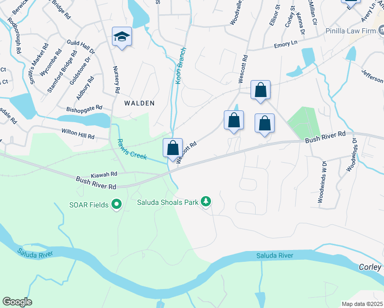 map of restaurants, bars, coffee shops, grocery stores, and more near 5608 Wescott Road in Columbia