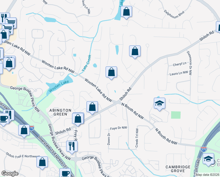 map of restaurants, bars, coffee shops, grocery stores, and more near 4204 East Emerald Drive Northwest in Kennesaw