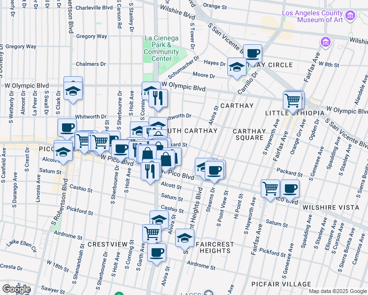 map of restaurants, bars, coffee shops, grocery stores, and more near 1213 1/2 South Orlando Avenue in Los Angeles