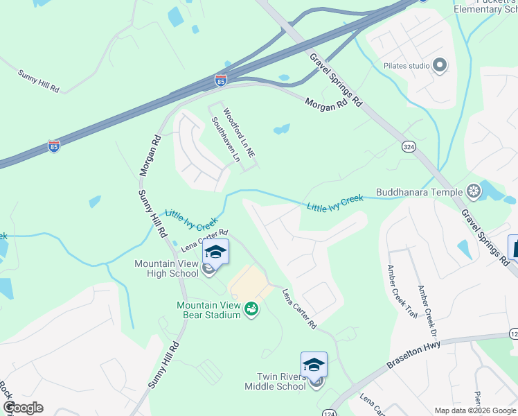 map of restaurants, bars, coffee shops, grocery stores, and more near 2227 Saint Albans Place in Buford