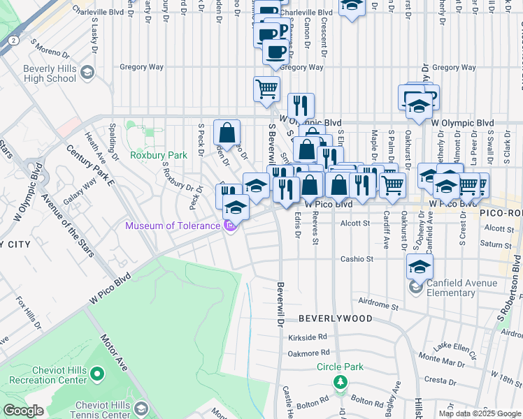 map of restaurants, bars, coffee shops, grocery stores, and more near in Los Angeles