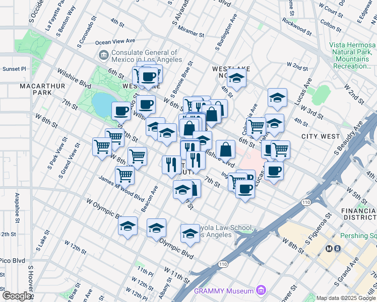 map of restaurants, bars, coffee shops, grocery stores, and more near 1542 Ingraham Street in Los Angeles