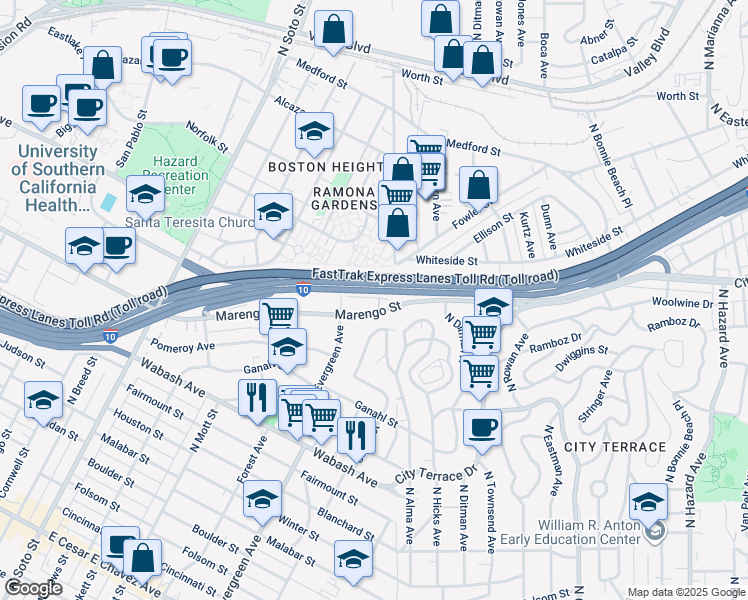 map of restaurants, bars, coffee shops, grocery stores, and more near 2980 Marengo Street in Los Angeles