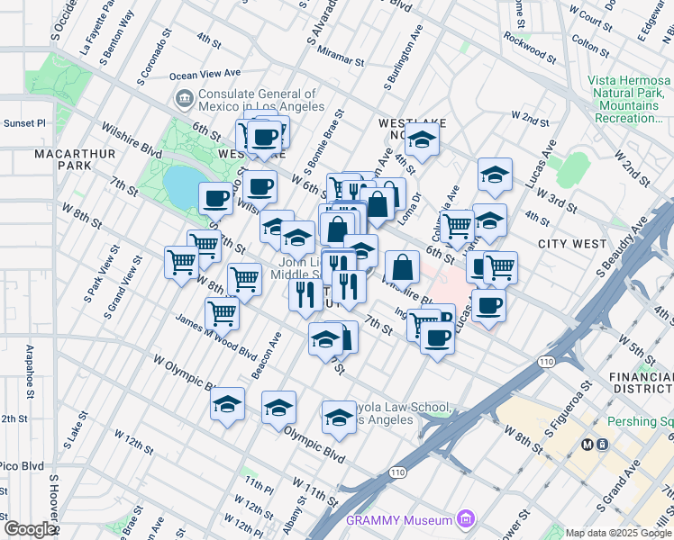map of restaurants, bars, coffee shops, grocery stores, and more near 1542 Ingraham Street in Los Angeles
