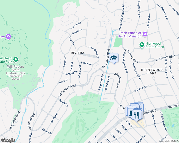 map of restaurants, bars, coffee shops, grocery stores, and more near 1341 North San Remo Drive in Los Angeles