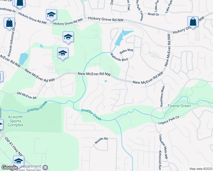 map of restaurants, bars, coffee shops, grocery stores, and more near 4036 Mcpherson Drive in Acworth