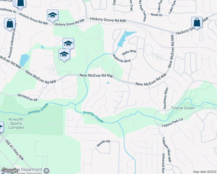 map of restaurants, bars, coffee shops, grocery stores, and more near 4036 Mcpherson Drive in Acworth