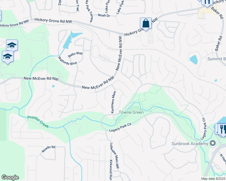 map of restaurants, bars, coffee shops, grocery stores, and more near 4174 Berkeley Landing Northwest in Kennesaw