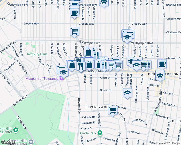 map of restaurants, bars, coffee shops, grocery stores, and more near in Los Angeles