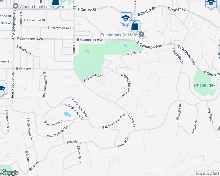 map of restaurants, bars, coffee shops, grocery stores, and more near 2828 East Farview Lane in West Covina