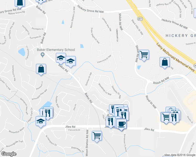map of restaurants, bars, coffee shops, grocery stores, and more near 3727 Wavetree Pass Northwest in Acworth