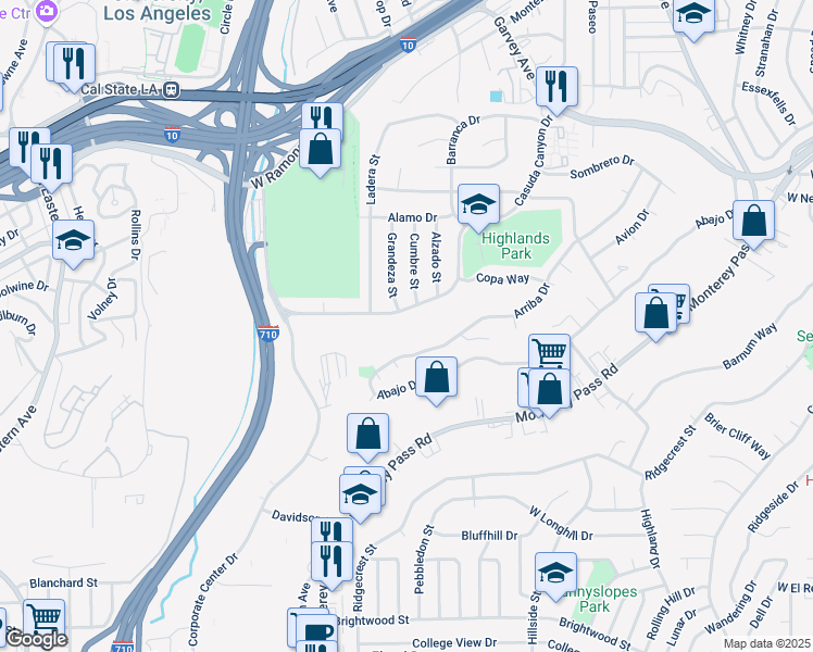 map of restaurants, bars, coffee shops, grocery stores, and more near 2035 Arriba Drive in Monterey Park