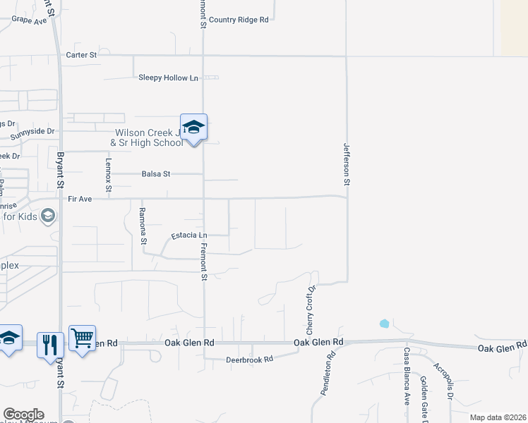 map of restaurants, bars, coffee shops, grocery stores, and more near 10927 Deer Valley Road in Yucaipa