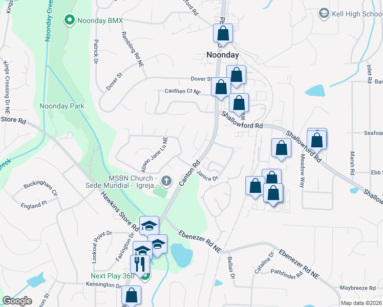 map of restaurants, bars, coffee shops, grocery stores, and more near 4105 Hunters Green Lane Northeast in Kennesaw