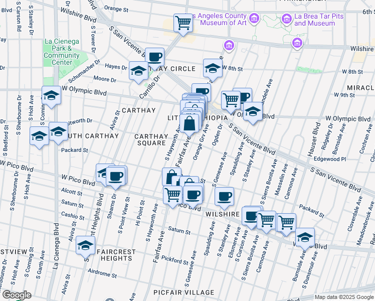 map of restaurants, bars, coffee shops, grocery stores, and more near 1134 South Fairfax Avenue in Los Angeles