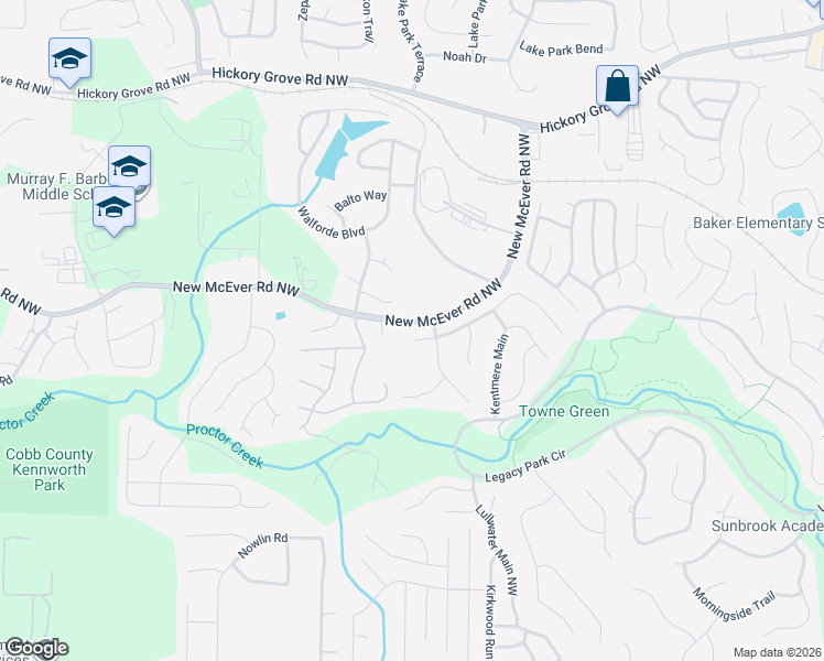 map of restaurants, bars, coffee shops, grocery stores, and more near 3053 Fairhaven Ridge Northwest in Kennesaw