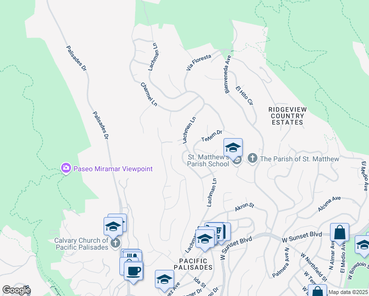 map of restaurants, bars, coffee shops, grocery stores, and more near 1103 Lachman Lane in Los Angeles