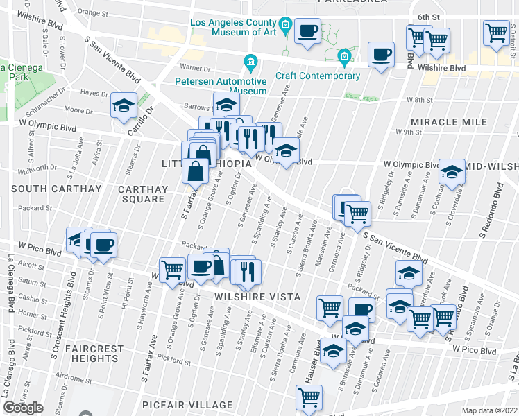 map of restaurants, bars, coffee shops, grocery stores, and more near 1154 South Spaulding Avenue in Los Angeles