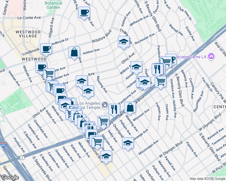 map of restaurants, bars, coffee shops, grocery stores, and more near 10660 Holman Avenue in Los Angeles