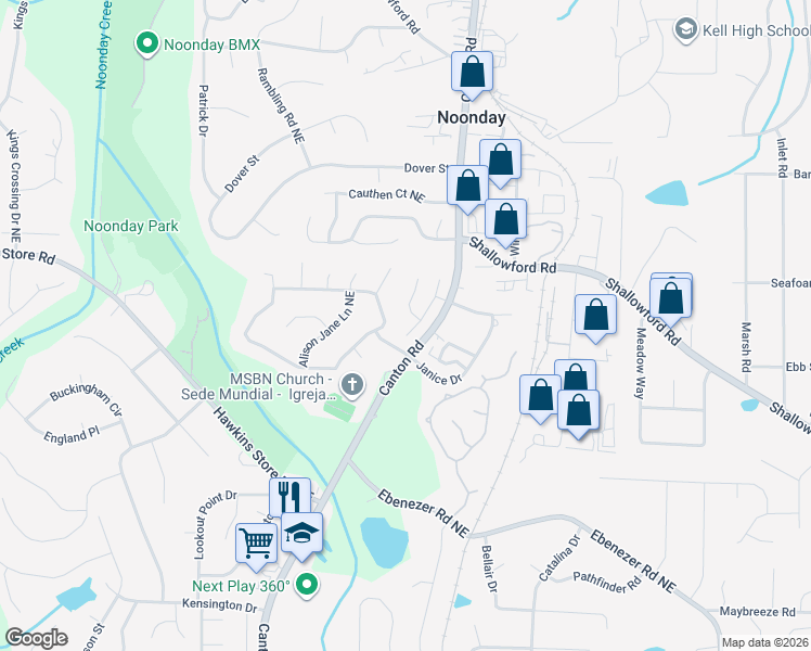 map of restaurants, bars, coffee shops, grocery stores, and more near 4105 Hunters Green Lane Northeast in Kennesaw