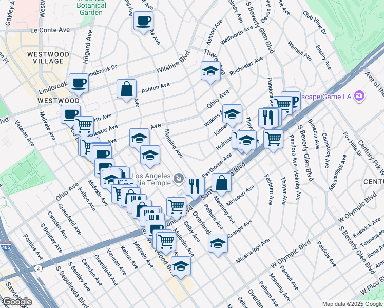 map of restaurants, bars, coffee shops, grocery stores, and more near 10671 Holman Avenue in Los Angeles